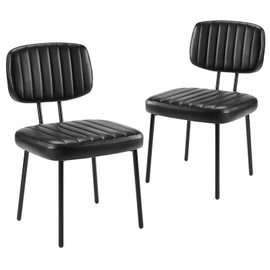 Sweetcrispy Dining Chairs Set of 2, Upholstered Mid Century Modern Kitchen Accent Chairs with Faux Leather Cushion Seat & Metal Legs for Home Office, Living Room - Black