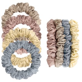 4Pcs Silk Scrunchies, Satin Hair Ties Elastic Hair Bobbles for Women Satin Ponytail Holder Hair Ties No Damage for Women Girls (Pink/Champagne/Gray/Beige)