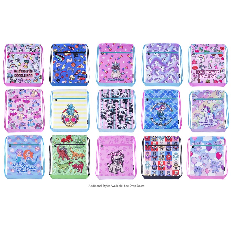 Fringoo - Kids Drawstring Bag - Front Zipped Pocket -