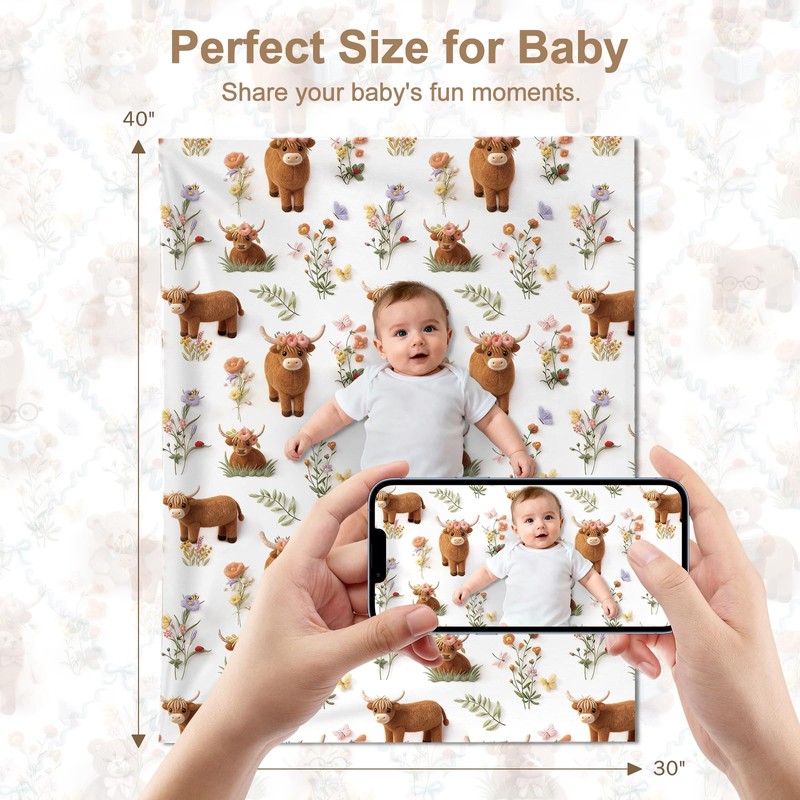 HOMRITAR 3D HighlandCow Baby Blanket for Unisex Boys Girls Dotted