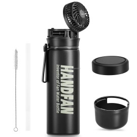 2-in-1 750ml BPA-Free 304SS Water Bottle Personal Neck Fan 3 Speeds Hands-Free for Outdoor Travelcolor: Deep Blue, capacity: 701-800ml