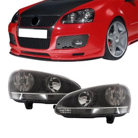 Silscvtt 1 Pair of Driver and Passenger Side Replacement for Jetta 2005-2010 GTI/Rabbit 2006-2009 Black Housing Reflector Halogen 1K6941005S 1K6941006S Headlights Assembly