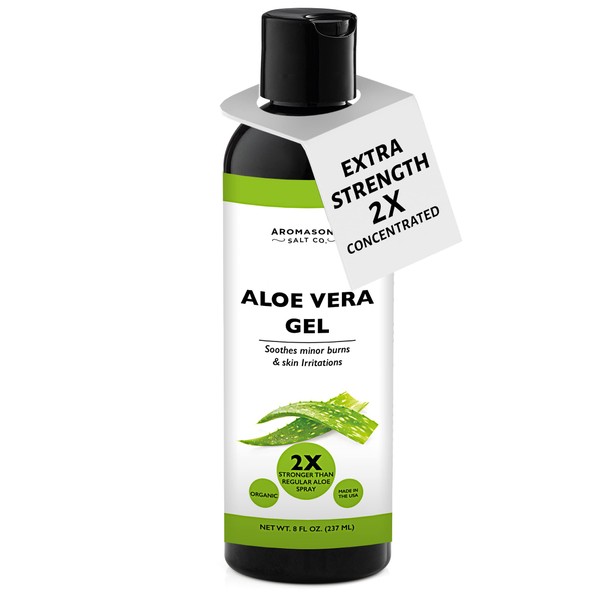 Aromasong Extra Strength Organic Aloe Vera Gel - 2X More Concentrated Aloevera Gel for Face, Skin, Hair and Sunburn Relief