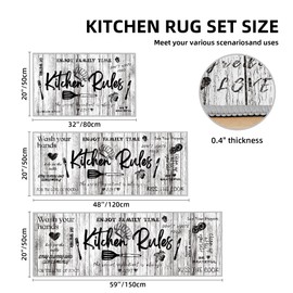 Tritard 100% Non Slip 3 Piece Kitchen Rugs Set with Runner, Farmhouse Washable Kitchen Mats for Floor, Ultra Soft Kitchen Floor Mats Carpet Runner Rugs for Sink, Entryway, Laundry Room, Gray White