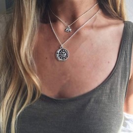 TseenYi Elephant pendant Necklace Boho Elephant Sun Necklace Silver Layering Sunflower Necklace Chain Vintage Sun Moon Face Pendant Neck Jewelry for Women and
