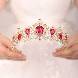 JWICOS Tiara Crown for Women Baroque Vintage Rhinestone Crystal Tiara Princess Crown for Wedding Christmas Prom Pageant Birthday Party Photography (Red)