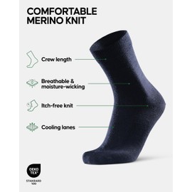 DANISH ENDURANCE 3-Pack Merino Wool Dress Socks, Breathable & Sweat-Wicking Crew Socks for Men & Women, Navy Blue, US Women 11-13 // US Men 9.5-12.5