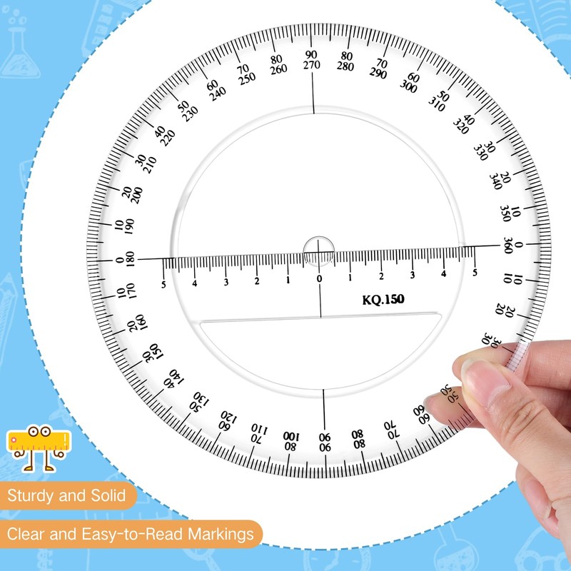 Zonon 2 Pack 6 Inch Protractor, Multifunctional Drawing Ruler Rotatable
