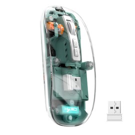 UrChoiceLtd T900 Kabellose Bluetooth-Maus, Multi-Device Slim Cordless Mouse (Dual-Mode: BT 5.1/5.2+2.4G), 400 mAh Akku 2400 DPI Transparente optische USB-Mäuse für Notebook, PC, Mac, Laptop (Grün)