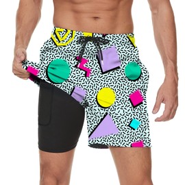 Mens Beach Shorts Swim Trunks with Built-in Lining and Zipper Pocket ，80s 90s Quick Dry Sports Shorts