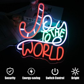 Joy To The World Neon Sign Christmas Neon Light Jesus LED Neon Lights Signs Christmas Cane Neon Wall Light Joy Neon Light Up Signs for Bedroom Party Home Church Christmas Decor Gifts