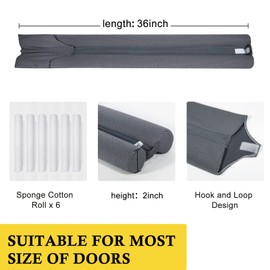 fowong Door Draft Stopper 30" to 36" Adjustable Under Door Noise Stopper for Bottom of Doors, Soundproofing Door Guard Windproof Door Sweep Seal Large Gap for Interior Exterior Doors, Grey