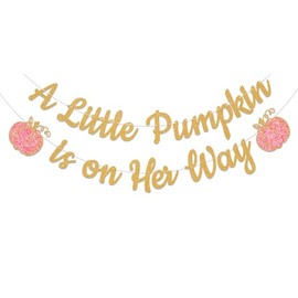 Pumpkin Baby Shower Decorations, A Little Pumpkin is on Her Way Banner - Pumpkin Baby Shower Party Decorations for Girls, Little Pumpkin Baby Shower Decorations Gold Glitter