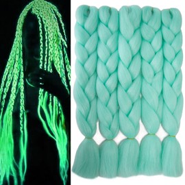 Light Green Braiding Hair Jumbo Braids Hair Extensions Glowing Braiding Hair Kanekalon Luminous Shining Jumbo Braids Hair Glow in the Dark Braiding Hair