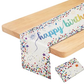 Hejo Happy Birthday Table Runner, Linen Birthday Party Table Decorations Cloth, Tear Resistant Happy Birthday Table Banner, Rectangular Dining Table Runner for Birthday Party (White, 180*33cm)