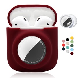 Funda protectora de silicona 2 en 1 compatible con AirPod 1 y 2 y AirTag, funda protectora suave y completa con 2 protectores de pantalla de TPU, antiarañazos, antipérdidas (rojo)