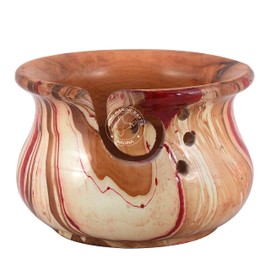 Premium Solid Hardwood Wooden Pot Portable Yarn Bowl Holder for Knitting Crochet Gift Set | Hind Handicrafts (6" x 6" x 4", Multi Wave)