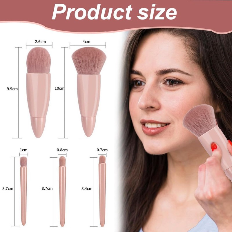 Makeup Brush Set, Portable, Make-Up Brush Set, 5 Cosmetic Brushes,