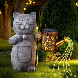 Voarge Solar Garden Statue, Garden Decoration Solar Light, Garden Art with Solar Lantern, Garden Figures, Illuminated Sculpture Ornaments for Outdoors, Balcony, Patios, Gifts for Women (Kittens)