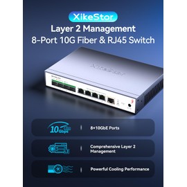 XikeStor L2 Managed 8 Port 10G Ethernet Switch, 10Gb Network Switch with 4X RJ45 & 4X SFP+ Ports, Support VLAN/LACP/IGMP/QoS/STP, Built-in Smart Fan, Desktop/Wall-Mount