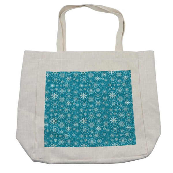 Lunarable Snowflake Shopping Bag, Xmas Icy Cold Winter Snowing Rounds