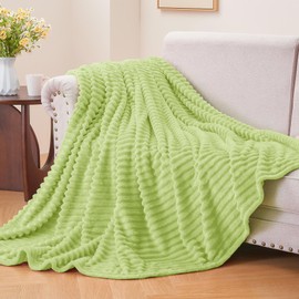 BEDELITE Fleece Throw Blanket for Couch – 3D Ribbed Jacquard Soft and Warm Decorative Fuzzy Blanket – Cozy, Fluffy, Plush Lightweight Cream Lime Throw Blankets for Bed, Sofa, 50x60 inches