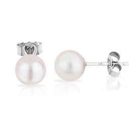 NKlaus Pair of Genuine Freshwater Pearl Stud Earrings (5.3 mm - 8.0 mm) 925 Silver Bouton Natural Pearl Earrings, Silver