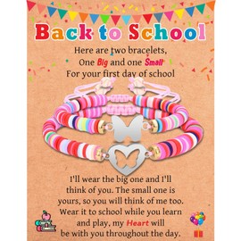 IKIATY Back to School Gifts for Kids Girls, First Day of School Bracelet Mommy and Me, Mother Mom and Daughter Bracelets Set 2, First Day of Kindergarten Preschool 1st 2nd First Grade