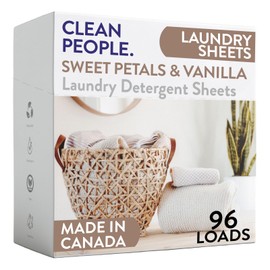 The Clean People Fragrance Free Laundry Detergent Sheets - Hypoallergenic Laundry Soap - Ultra Concentrated, Recyclable Packaging, Stain Fighting - Sweet Petals & Vanilla, 96 Pack