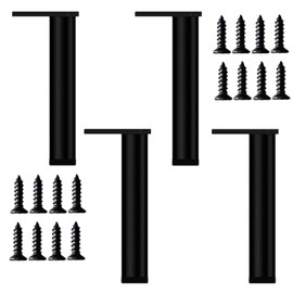 KMERCE 4 Pieces Furniture Feet Black Metal Modern Table Legs Replacement Legs for Coffee Table TV Furniture Cabinet Dining Table Bed with Screws + Non-Slip Base + Height Adjustable from 12-12 Inch