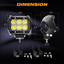 KINGOPT LED Light Bar 4PCS 4Inch 18W LED Spot Light Pods, High Brightness LED Beam with Wiring Harness Kit Fog Lamps Driving Boats Work Lights for Truck Car Golf Cart SUV Motor Jeep Garden Harvester