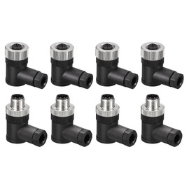 sourcing map 4 Pin M12 Male & Female Aviation Wire Connector, 4 Set Bending Type Waterproof IP67 Circular Connector for Networks Instruments Computer