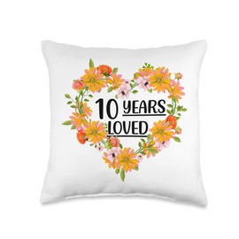 10th Anniversary Gifts for Wife Husband Floral Old 10 Years Loved 10th Anniversary Throw Pillow, 16x16, Multicolor