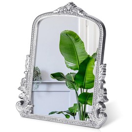 Willannals Vintage Makeup Mirror, Vanity Desk Mirror Antique Traditional Tabletop Mirrors, Standing, Hang or Wall Mounted, Adjustable Dress-up Mirrors, Silver Decor for Living Room,Bedroom