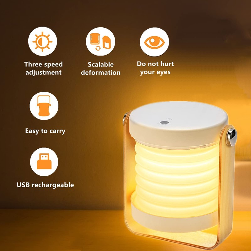 ALLOMN Folding Table Lamp, Multifunctional Folding Reading Light Portable Telescopic