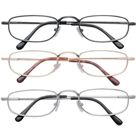 Spring Hinge Reading Glasses, 3 Pack, 4.00X, Gold/Chrome/Silver