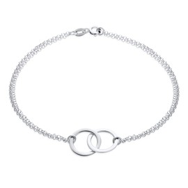 BFF Double Chain Love Two Interlocking Eternity Ring Eternal Circle Anklet Ankle Bracelet For Women Teens .925 Sterling Silver Adjustable 9-10 Inch