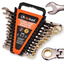 Qnkaa 12pcs Flexible Ratchet Wrenches Set SAE 1/4” to 7/8“ Inch Standard Spanners Gear Ring Ratcheting Combination Flex-Head Wrenches Kit with Portable Organizer Rack