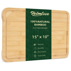Bamboo Cutting Board for Kitchen, 15 x 10 Large Cutting Board Charcuterie Boards with Juice Groove and Handles, Chopping Board for Meat, Vegetables and Cheese