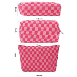 LYDZTION Large Capacity Makeup Bag Set - 3 Pieces Checkered Cosmetic Bag for Women Travel Makeup Bag Organizer Cute Makeup Brushes Storage Bag Travel Toiletry Bag Storage Bag for Women,Pink