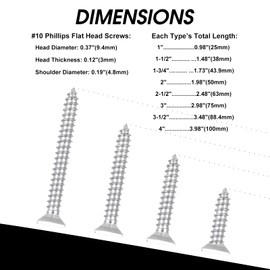 25 PCS#10X3-1/2"(3.5 inch) Stainless Steel Phillips Flat Head Wood Screws,Stainless Steel 18-8 A2(304) Screw,Home Screw Kit by QISHENG