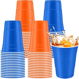 Jingmore 90 Pcs Disposable Neon Party Plastic Cups Neon Party Supplies 16oz Disposable Plastic Neon Cups Carnival Fiesta Bachelorette Decorations Birthday Wedding Christmas Party(Orange Blue)