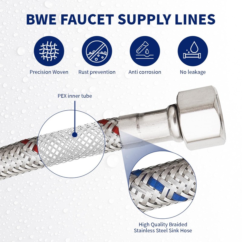 BWE 32-Inch Long Bathroom Kitchen Faucet Connector Braided Stainless Steel