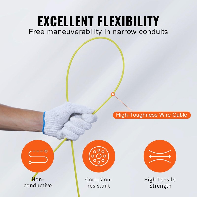 Happybuy 100 ft Fiberglass Fish Tape – Flexible, Non-Conductive Wire