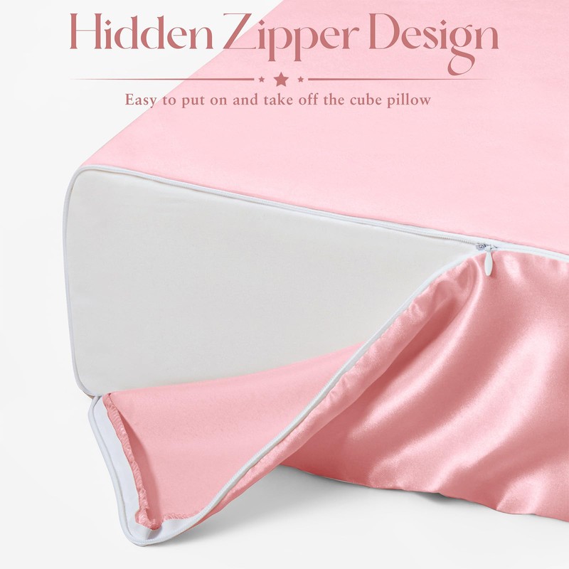 VACVELT Satin Cube Pillow Case for Side Sleepers, Pink Satin