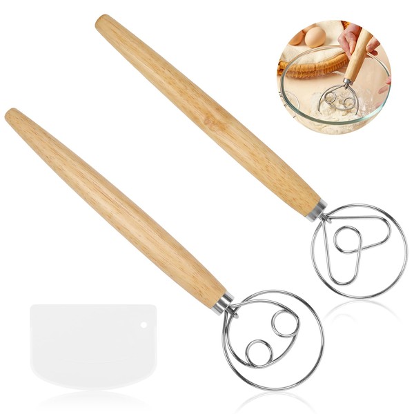 NVGVUP 2 Pcs Bread Dough Whisk, 13 in Danish Dough