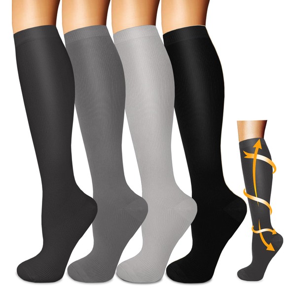Iseasoo Paquete de 4 calcetines de compresión médicos para mujeres y hombres, ideales para correr, enfermeras