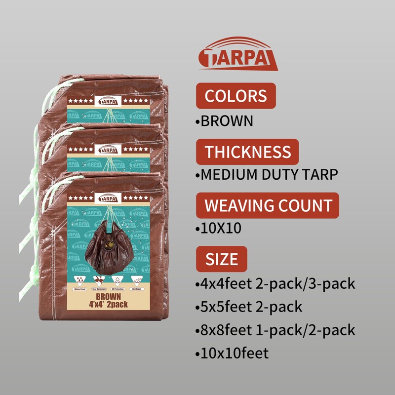 TARPAL 5x5 Feet(2pack) Small tarp with Drawstring Tarp Waterproof Brown