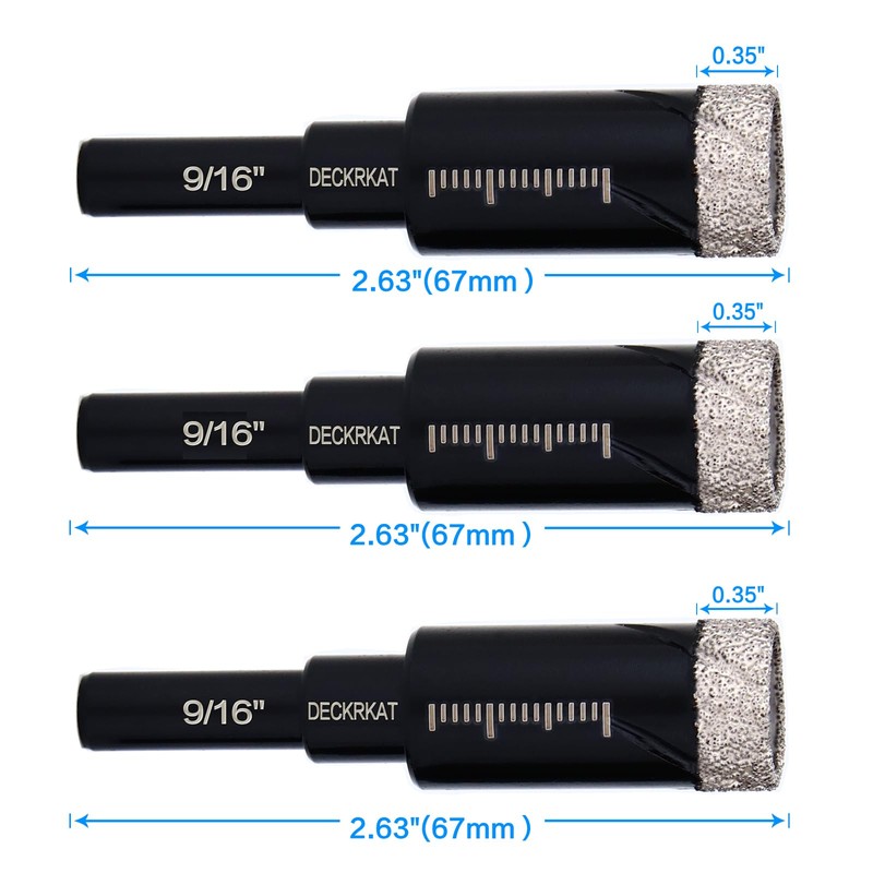 3 Packs Dry Diamond Drill Bits Set 9/16" 14mm Vacuum