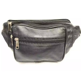 FANNY PACK Black Genuine Leather Waist Bag Travel Purse Hip Belt Carry On Pouch